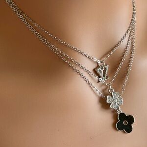 Silver Triple-Layered Necklace with Charms